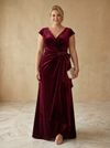 Velvet A-Line V Neck Maxi Plus Size Dresses with Waist Twist Draped