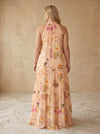 Satin A-Line High Neck Maxi Plus Size Dresses with Floral Print
