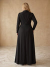 Jersey A-Line Notched Lapel Blazer Collar Maxi Plus Size Dresses with Delicate Pleated