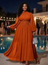 Chiffon A-Line High Neck Maxi Plus Size Dresses with Beaded Studded Corset Waistband