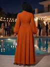 Chiffon A-Line High Neck Maxi Plus Size Dresses with Beaded Studded Corset Waistband