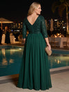 Chiffon A-Line V Neck Maxi Plus Size Dresses with Sequin Bodice