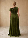 Velvet A-Line One Shoulder Maxi Plus Size Dresses with Ruched