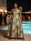 Jacquard A-Line One Shoulder Maxi Plus Size Dresses with Ruffles