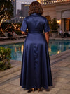 Satin A-Line Stand Collar Maxi Plus Size Dresses with Bow