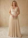 Chiffon A-Line V Neck Maxi Plus Size Dresses with 3D Flowers