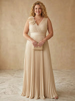 Chiffon A-Line V Neck Maxi Plus Size Dresses with 3D Flowers