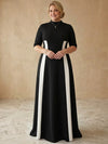 Jersey A-Line High Neck Maxi Plus Size Dresses with Color Blocking