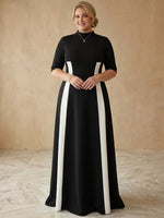 Jersey A-Line High Neck Maxi Plus Size Dresses with Color Blocking
