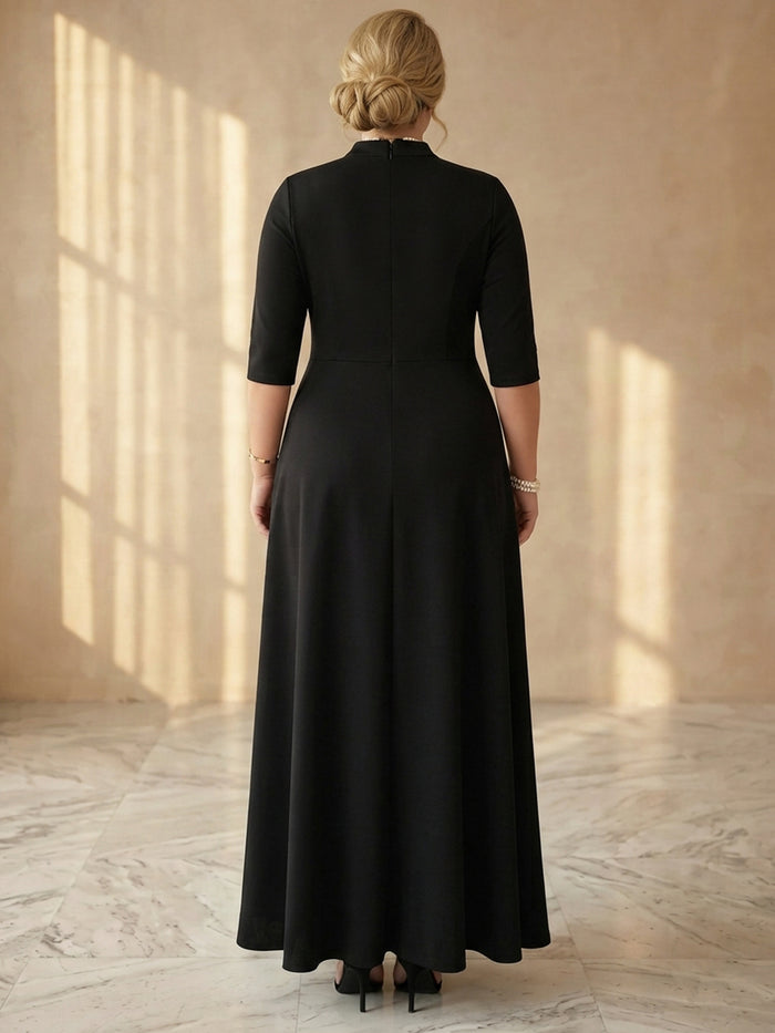 Jersey A-Line High Neck Maxi Plus Size Dresses with Color Blocking