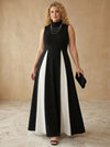 Jersey A-Line High Neck Maxi Plus Size Dresses with Color Blocking
