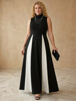 Jersey A-Line High Neck Maxi Plus Size Dresses with Color Blocking