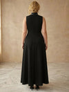 Jersey A-Line High Neck Maxi Plus Size Dresses with Color Blocking