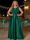 Satin A-Line Crew Neck Maxi Plus Size Dresses with Pleated