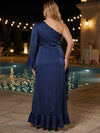 Satin Mermaid One Shoulder Midi Plus Size Dresses with Ruffles
