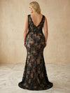 Mesh Mermaid V Neck Maxi Plus Size Dresses with Sequin Embroidery