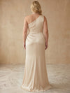 Satin Mermaid One Shoulder Maxi Plus Size Dresses with Side Waist Ruched