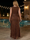 Mesh Mermaid Boat Neck Maxi Plus Size Dresses with Sequin Embroidery