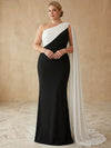 Jersey Mermaid One Shoulder Maxi Plus Size Dresses with Flowing Sash