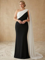 Jersey Mermaid One Shoulder Maxi Plus Size Dresses with Flowing Sash