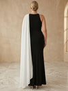 Jersey Mermaid One Shoulder Maxi Plus Size Dresses with Flowing Sash