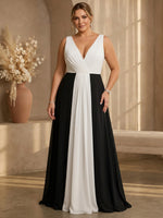 Jersey A-Line V Neck Maxi Plus Size Dresses with Flowing Sash