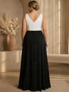 Jersey A-Line V Neck Maxi Plus Size Dresses with Flowing Sash
