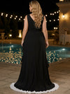 Chiffon Mermaid V Neck Maxi Plus Size Dresses with Color Blocking