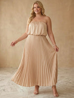 Chiffon A-Line Strapless Maxi Plus Size Dresses with Delicate Pleated