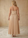 Chiffon A-Line Strapless Maxi Plus Size Dresses with Delicate Pleated