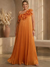 Mesh A-Line One Shoulder Maxi Plus Size Dresses with Delicate Pleated