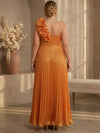Mesh A-Line One Shoulder Maxi Plus Size Dresses with Delicate Pleated