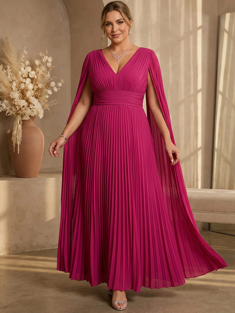 Chiffon A-Line V Neck Maxi Plus Size Dresses with Draped Side Sash