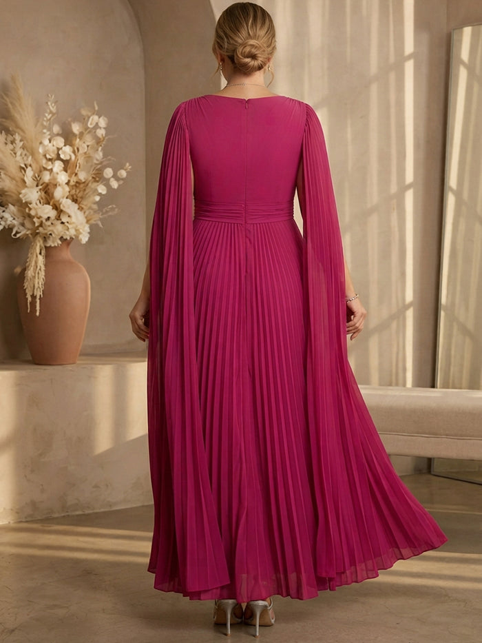 Chiffon A-Line V Neck Maxi Plus Size Dresses with Draped Side Sash