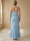 Mesh Mermaid Strapless Maxi Plus Size Dresses with Floral Embroidery