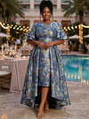 Jacquard A-Line Boat Neck Maxi Plus Size Dresses with Pleated