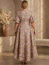 Jacquard A-Line Crew Neck Midi Plus Size Dresses with Pleated
