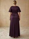Satin A-Line Cowl Neck Maxi Plus Size Dresses with Side Slit