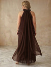 Chiffon A-Line Halter Maxi Plus Size Dresses with 3D Flowers