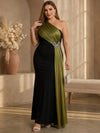 Jersey A-Line One Shoulder Maxi Plus Size Dresses with Draped Shiny Chiffon Overlay