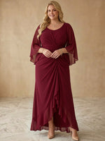 Chiffon A-Line U-Neck Midi Plus Size Dresses with Ruched