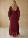 Chiffon A-Line U-Neck Midi Plus Size Dresses with Ruched