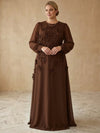 Jersey A-Line Crew Neck Maxi Plus Size Dresses with 3D Flowers