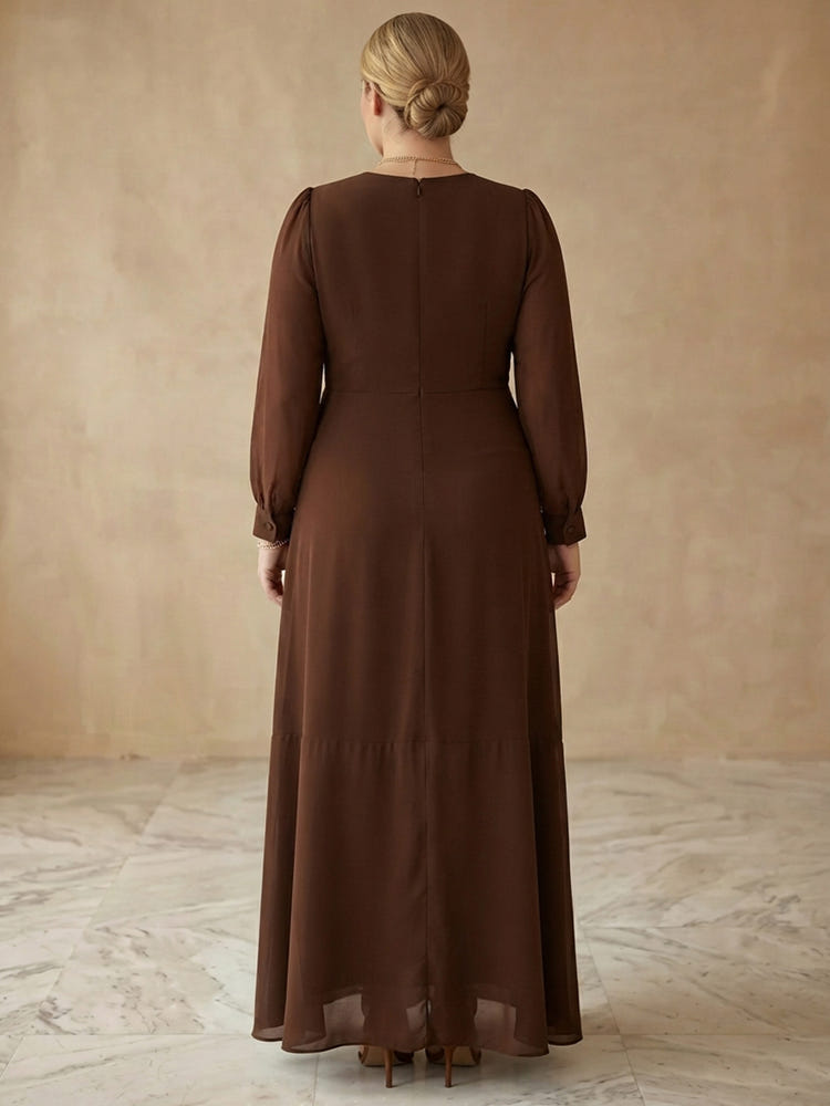 Jersey A-Line Crew Neck Maxi Plus Size Dresses with 3D Flowers