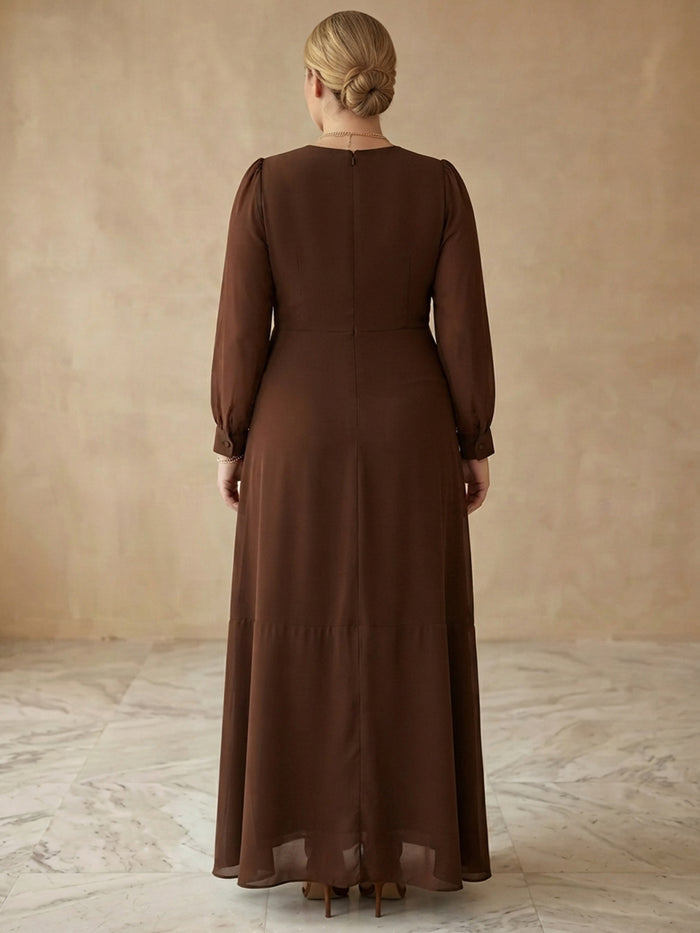 Jersey A-Line Crew Neck Maxi Plus Size Dresses with 3D Flowers