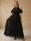 Chiffon A-Line Crew Neck Maxi Plus Size Dresses with Tiered