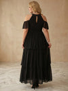 Chiffon A-Line Crew Neck Maxi Plus Size Dresses with Tiered