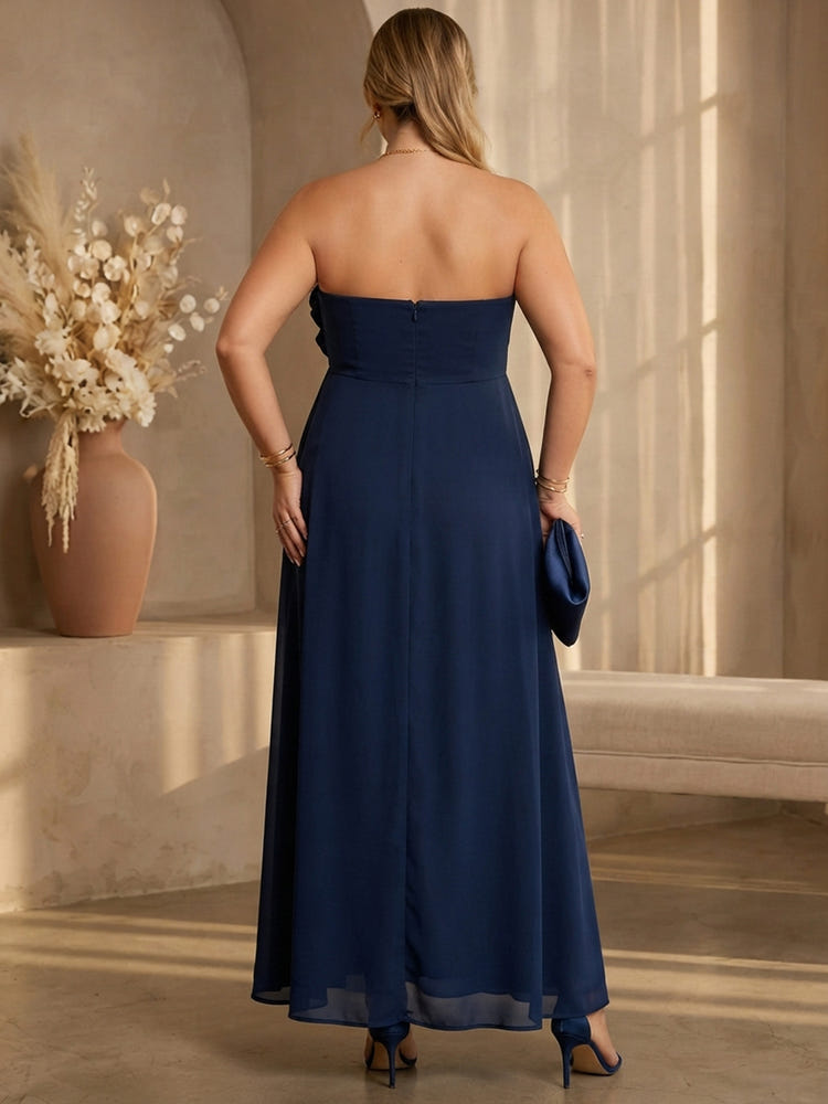 Chiffon A-Line Strapless Midi Plus Size Dresses with Ruffles