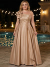 Satin A-Line One Shoulder Maxi Plus Size Dresses with Oversized Bow