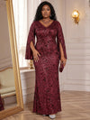 Mesh Mermaid V Neck Maxi Plus Size Dresses Sequin Embroidery